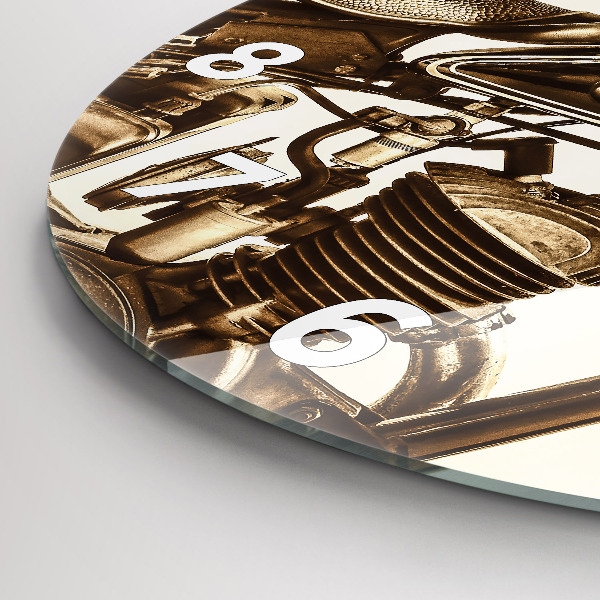 Round glass clock Vintage Motorcycle Sepia