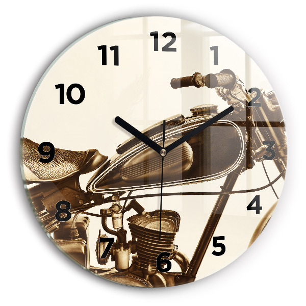 Round glass clock Vintage Motorcycle Sepia