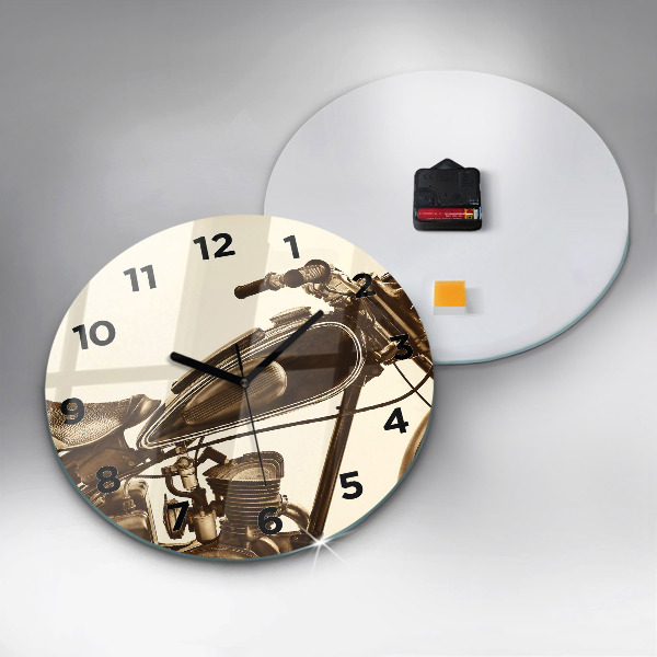 Round glass clock Vintage Motorcycle Sepia