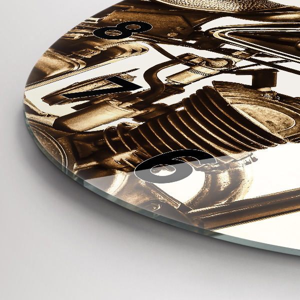 Round glass clock Vintage Motorcycle Sepia