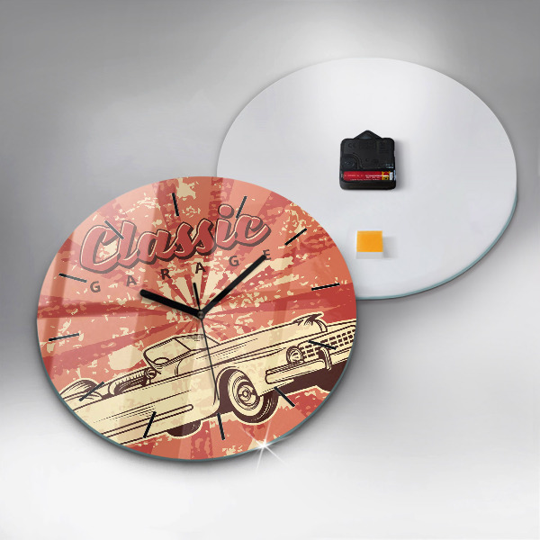 Round glass clock Vintage Retro car