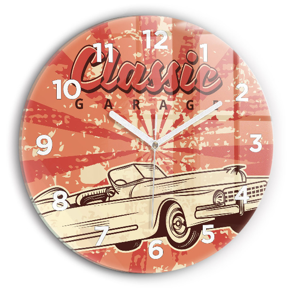Round glass clock Vintage Retro car