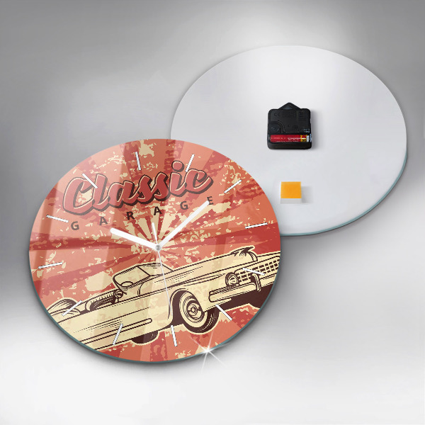 Round glass clock Vintage Retro car