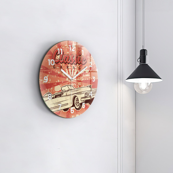 Round glass clock Vintage Retro car