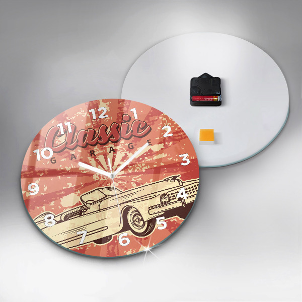 Round glass clock Vintage Retro car