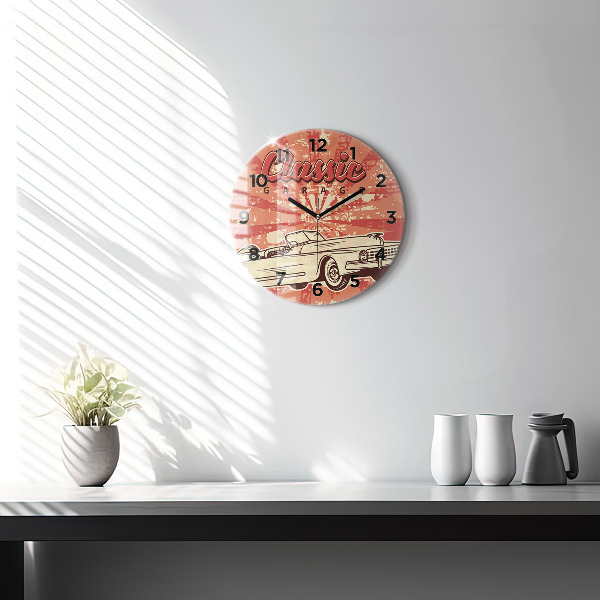 Round glass clock Vintage Retro car