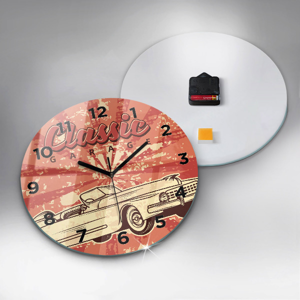Round glass clock Vintage Retro car