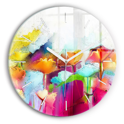 Round glass clock Abstract flowers
