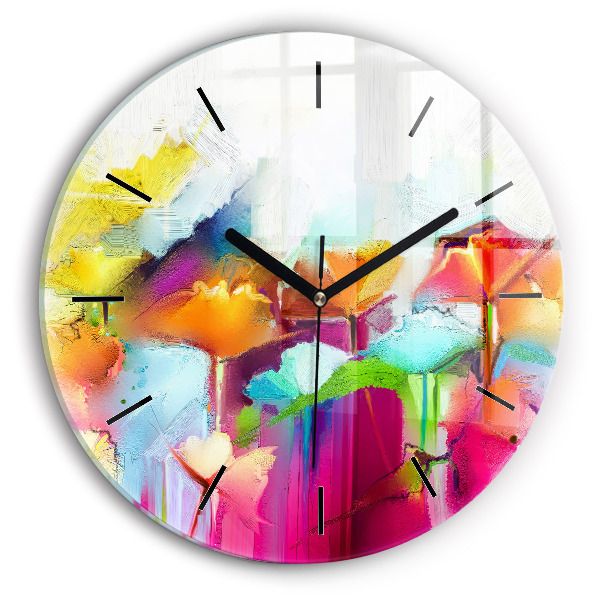 Round glass clock Abstract flowers