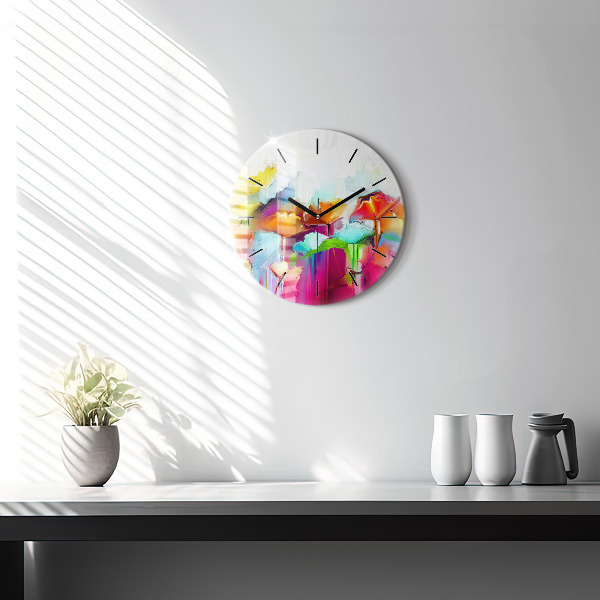 Round glass clock Abstract flowers
