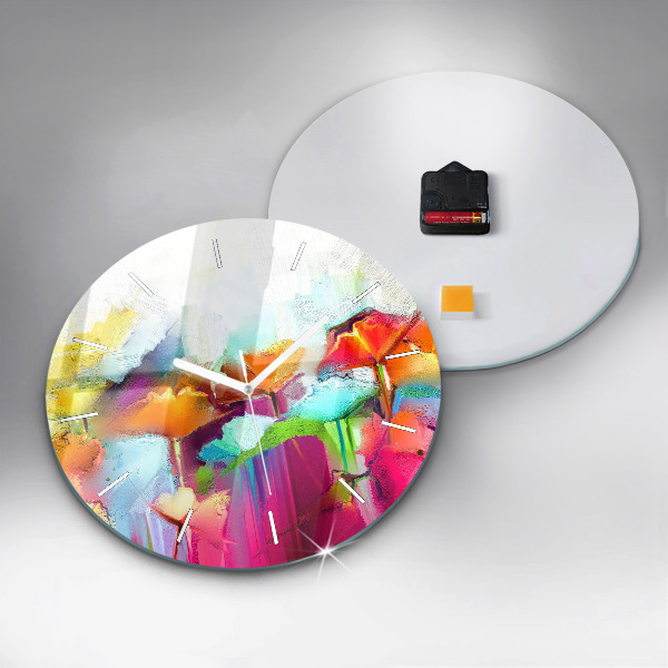 Round glass clock Abstract flowers