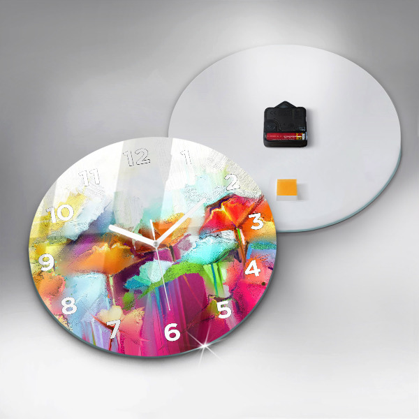 Round glass clock Abstract flowers