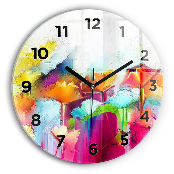 Round glass clock Abstract flowers