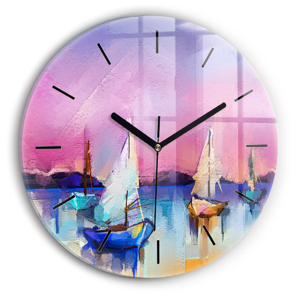 Round glass clock Seascape