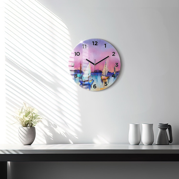 Round glass clock Seascape