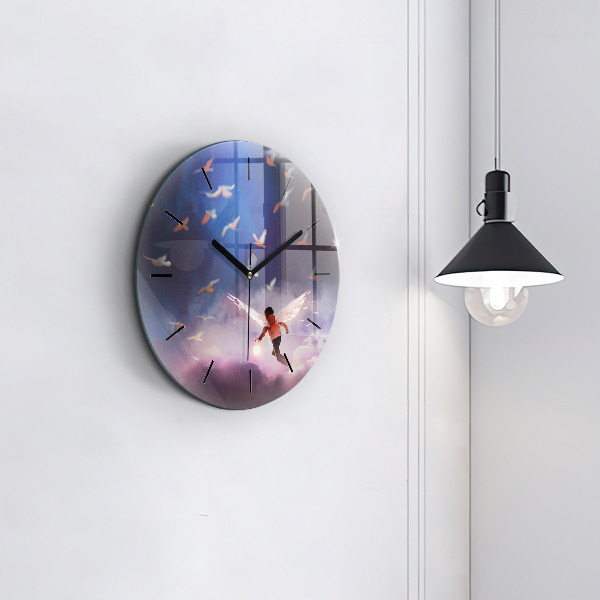Round glass clock Boy with wings