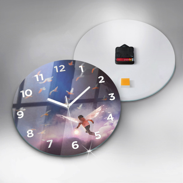Round glass clock Boy with wings