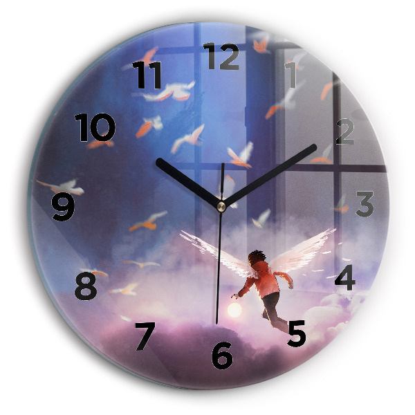 Round glass clock Boy with wings