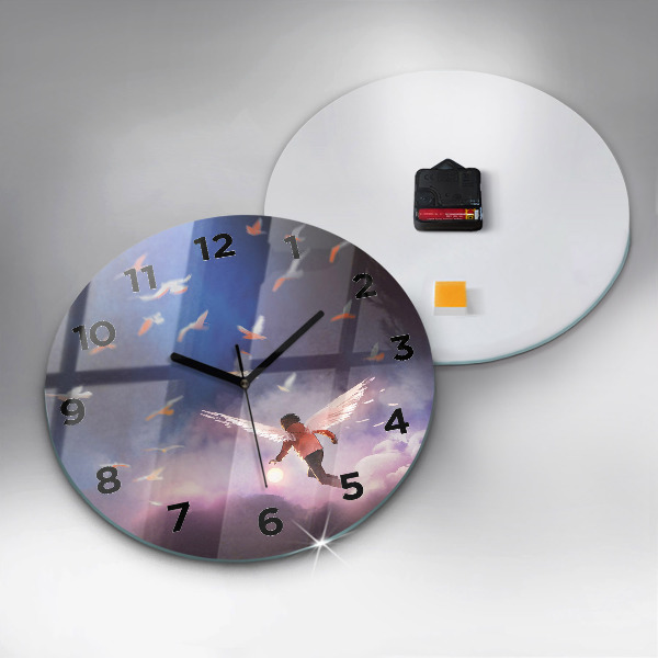 Round glass clock Boy with wings