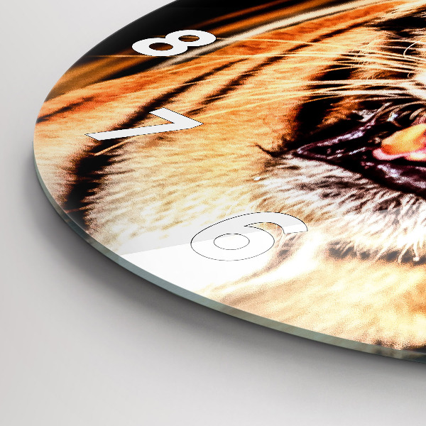 Round glass clock Tiger - wild look
