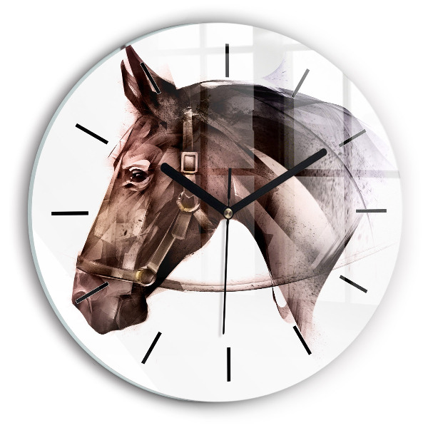 Round glass clock Painted Horse Profile