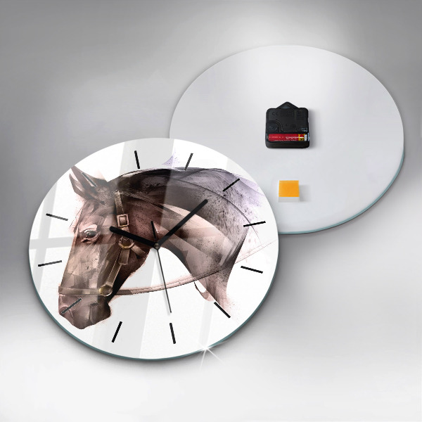 Round glass clock Painted Horse Profile