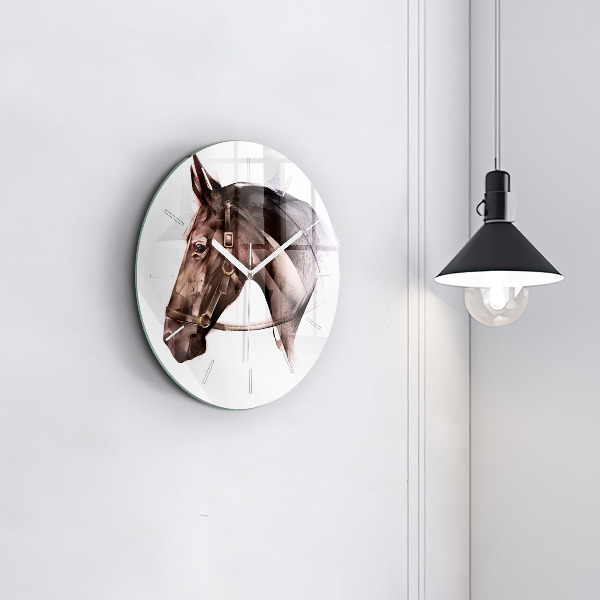 Round glass clock Painted Horse Profile