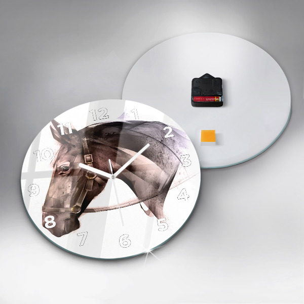 Round glass clock Painted Horse Profile