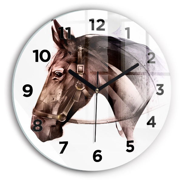 Round glass clock Painted Horse Profile
