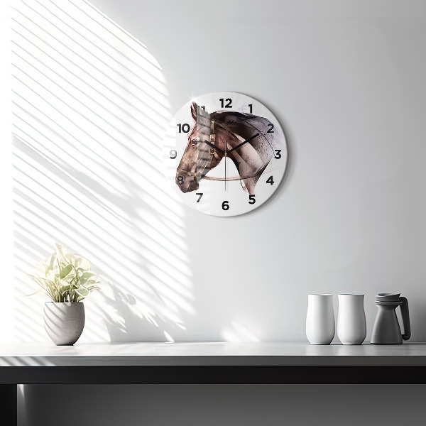 Round glass clock Painted Horse Profile