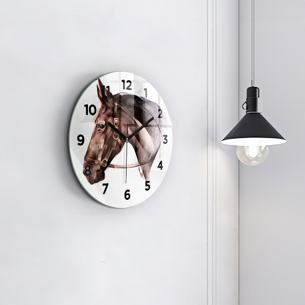 Round glass clock Painted Horse Profile