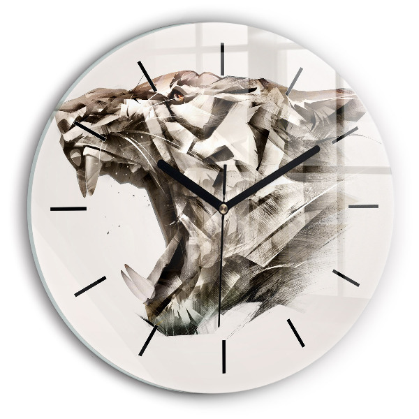 Round glass clock painted portrait of a tiger