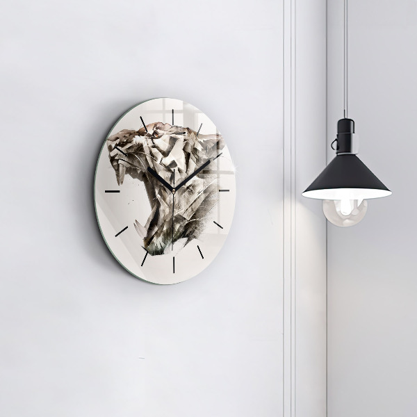 Round glass clock painted portrait of a tiger