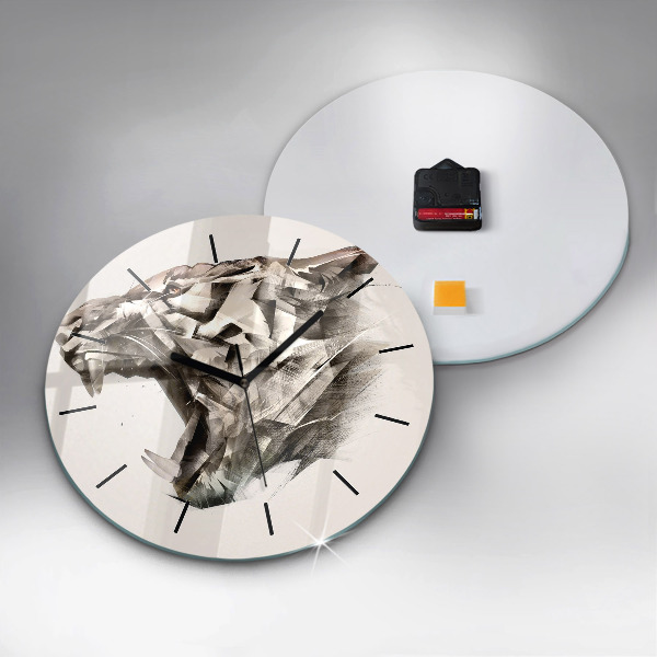 Round glass clock painted portrait of a tiger