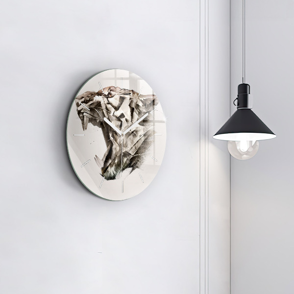 Round glass clock painted portrait of a tiger