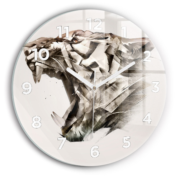 Round glass clock painted portrait of a tiger