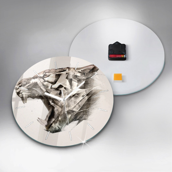 Round glass clock painted portrait of a tiger