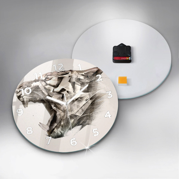 Round glass clock painted portrait of a tiger