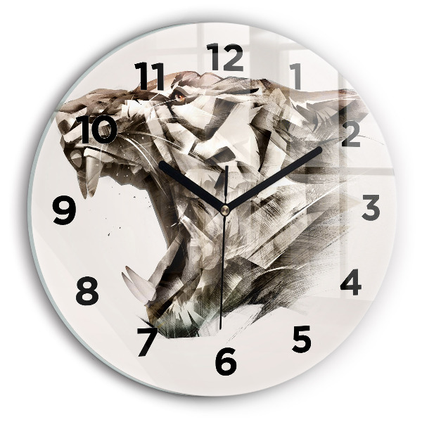Round glass clock painted portrait of a tiger
