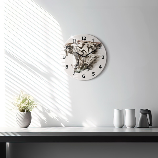 Round glass clock painted portrait of a tiger