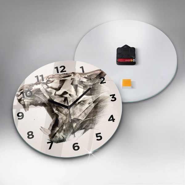 Round glass clock painted portrait of a tiger