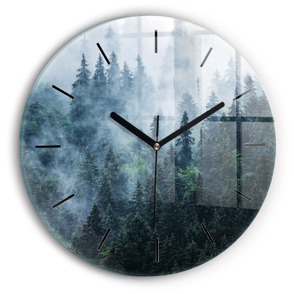 Round glass clock Misty Mountain Landscape