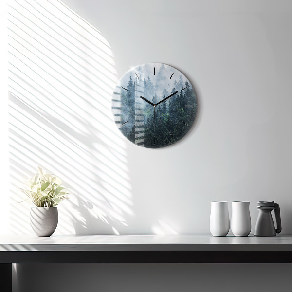 Round glass clock Misty Mountain Landscape