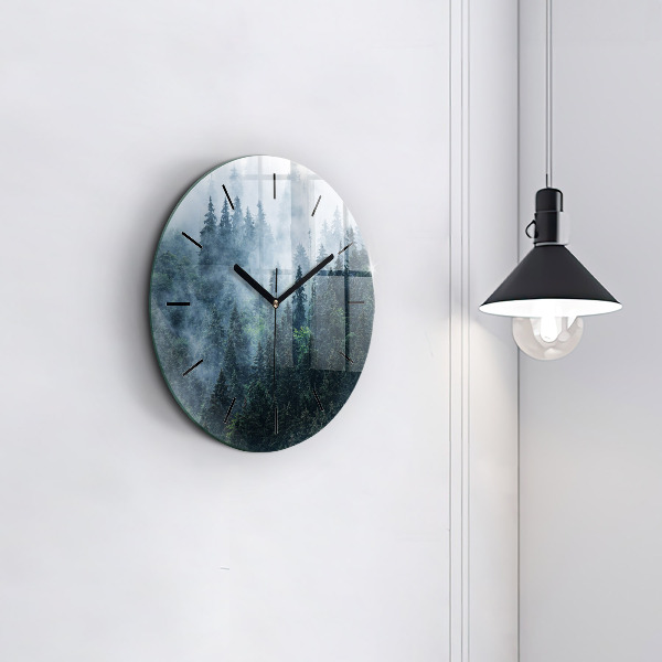 Round glass clock Misty Mountain Landscape