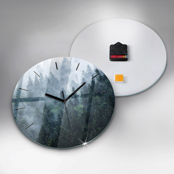Round glass clock Misty Mountain Landscape