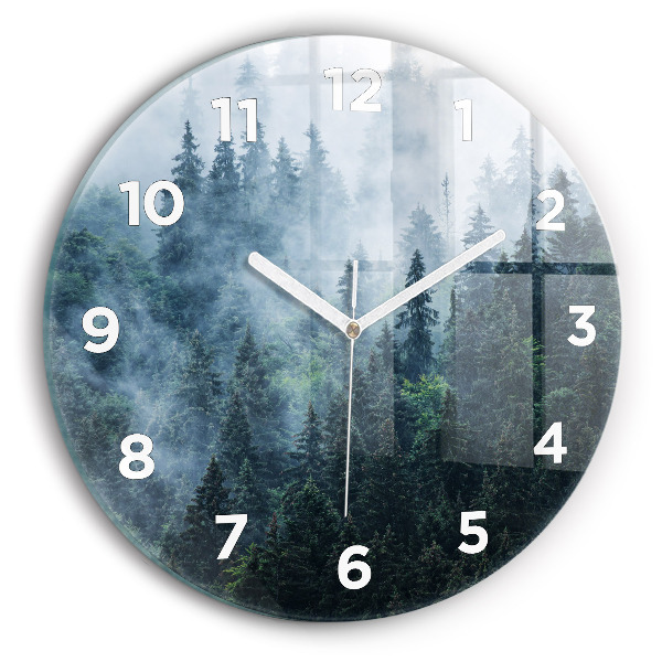 Round glass clock Misty Mountain Landscape