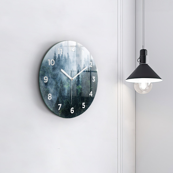 Round glass clock Misty Mountain Landscape