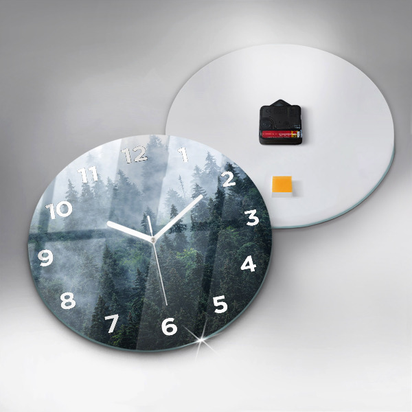 Round glass clock Misty Mountain Landscape