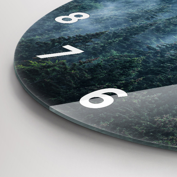 Round glass clock Misty Mountain Landscape