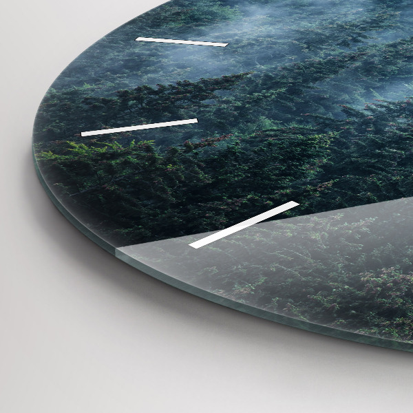 Round glass clock Misty Mountain Landscape